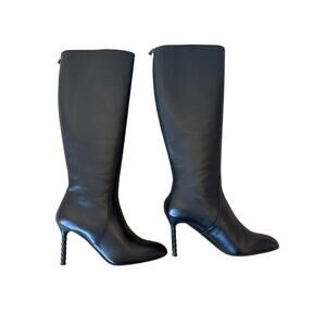 BOTTEGA VENETA Quilted Heel Zip Up Tall Boot Dream Calf Nero Black Leather 40